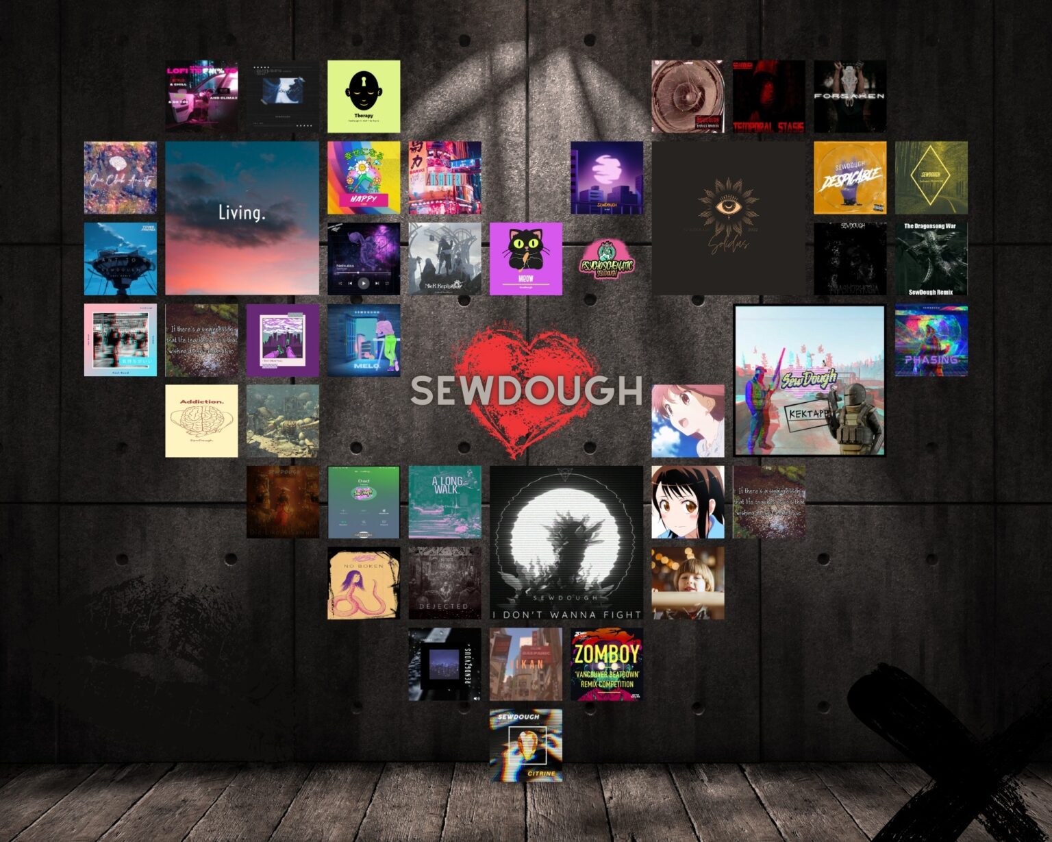 A Compilation of SewDoughs album art from 2011 - 2020