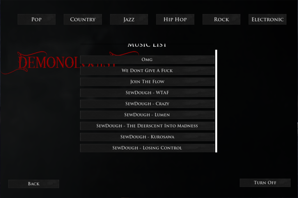 In-Game Music Menu for Demonologist